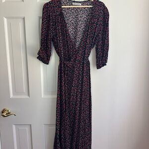 Reformation Black and Red Floral Mid Sleeve Dress